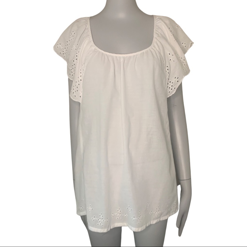 H&M Divided Eyelet Broderie Flutter Sleeve Top 100% Cotton Lightweight Size 8 - Picture 9 of 15